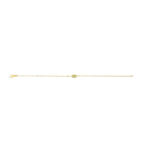 Floreo 14k Yellow Gold 1.5mm Paperclip Peridot Gemstone Chain Bracelet 7 Inch