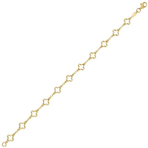 Floreo 14k Yellow Gold 7mm Clover Outline Link Charm Bracelet, 7 Inch