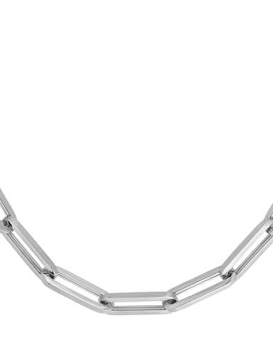 Floreo 14k White Gold 6mm Hollow Paperclip Link Chain Necklace and Bracelet Set - 18 Inch Necklace