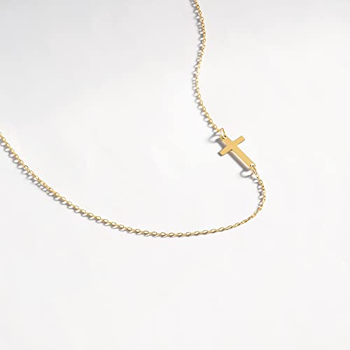 Gelin Sideways Cross Necklace for Women in 10K Solid Yellow Gold, 18 Inch Chain