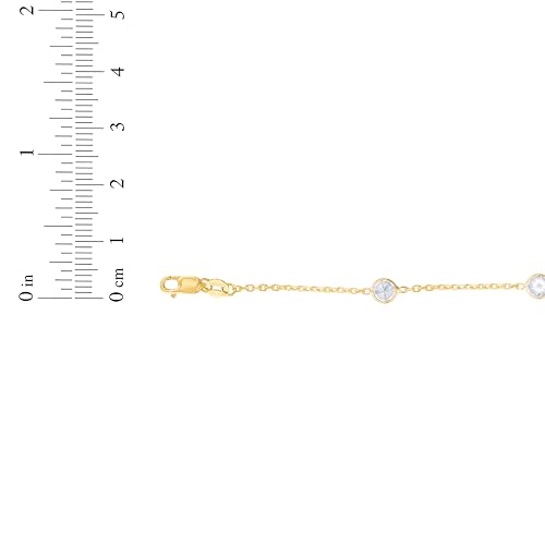 Floreo 14k White Gold 4mm Round Created Cubic Zirconia (CZ) Birthstone Cable Bracelet or Anklet, 9 Inch