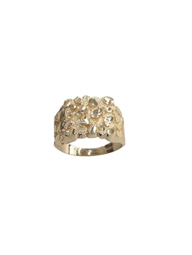14K Yellow Gold Nugget Ring for Men, Square Top 15mm, Multiple Sizes (11)