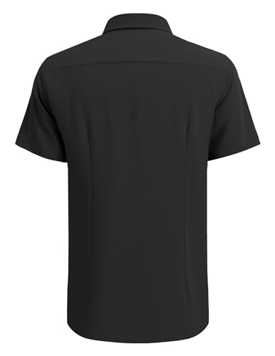 COOFANDY Men's Casual Dress Shirt Solid Short Sleeve Button Up Summer Shirts Cuban Shirt Black