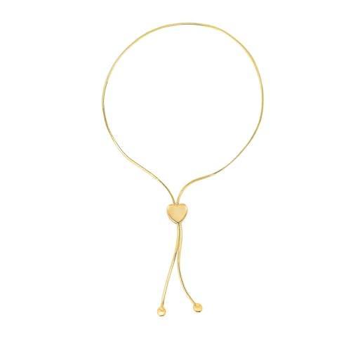 Floreo 14k Yellow Gold Adjustable Friendship Bolo Snake Link Bracelet with Heart Slider, Extendable 9.25 Inch