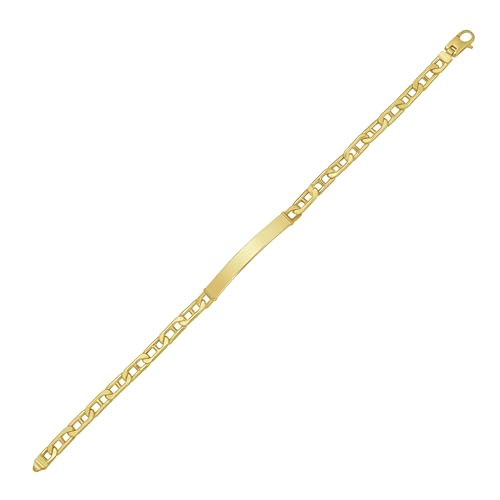 Floreo 14k Yellow Gold Mens Railroad Link Mariner Chain Customizable Engravable 5mm ID Bracelet, Plain, 8.5 Inch