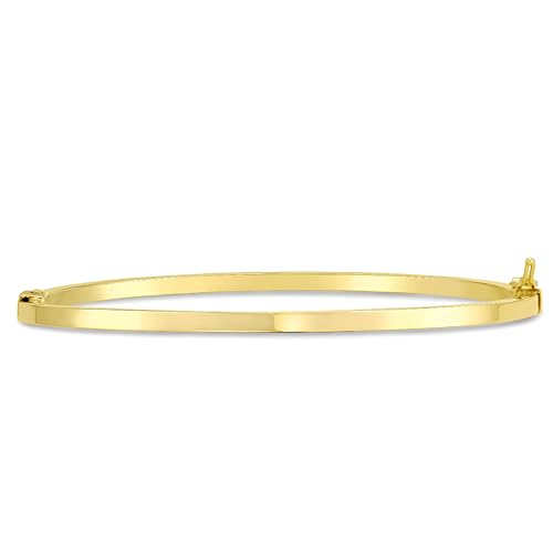 Floreo Italian 14k Yellow Gold 2.5mm Stackable Flat Bangle Bracelet, 7.5 Inch