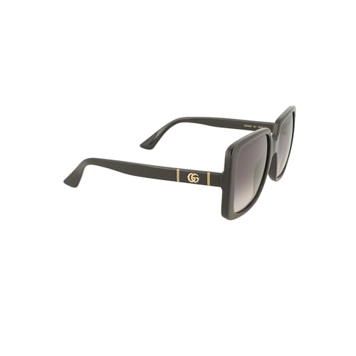 Gucci Women's Casual Rectangular Sunglasses, Black-Black-Grey, 56