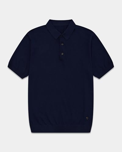 KVSS Men's Polo Shirts Pima Cotton & Cashmere Luxury Short Sleeve Polo Shirt for Men Lightweight Breathable Premium Knit Polo Marine