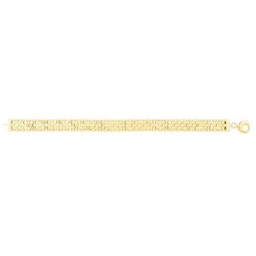 Floreo 14k Yellow Gold 9.5mm Brick Watch Band Panther Link Bracelet, 7.25 Inch