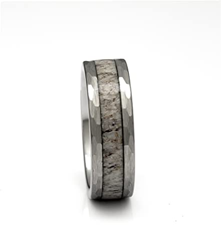 PCH Jewelers Deer Antler Ring in Tungsten Hammered Finish 8mm Comfort Fit Wedding Band (9)