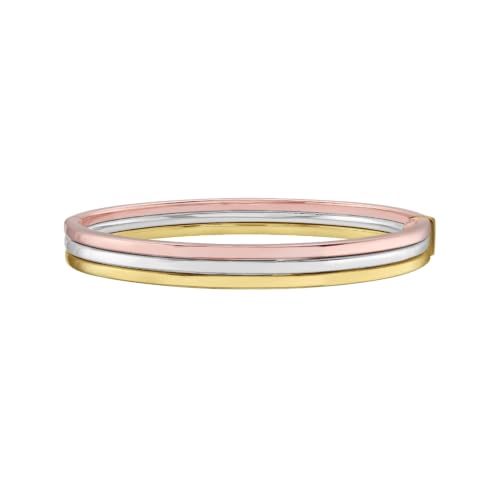 Floreo 14k Tri-Color Gold 7.3mm Triple Layered Bangle Bracelet, 7 Inch