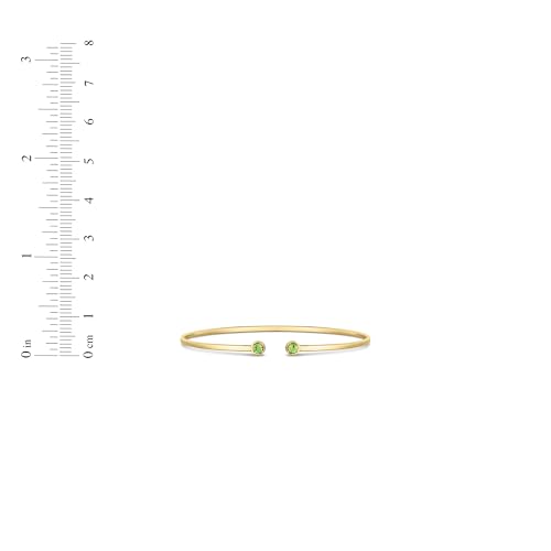 Floreo 14k Yellow Gold 2mm Open Cuff Peridot Gemstone Bangle Bracelet 7 Inch