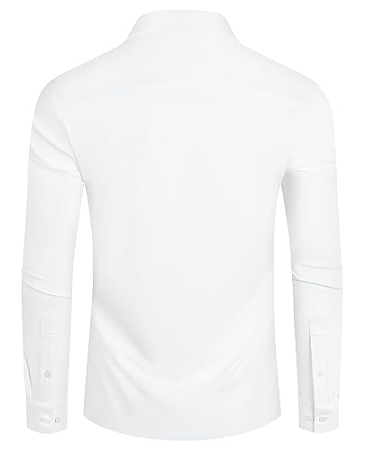 Lion Nardo Slim Fit White Dress Shirt for Men Wrinkle Free Mens Dress Shirts Long Sleeve Tall Muscle Fit Button Up Shirt