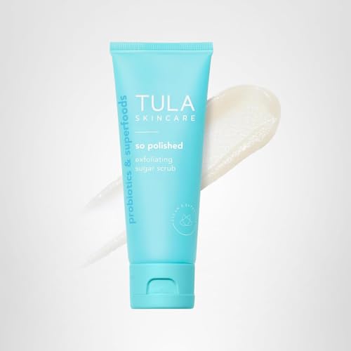 TULA Skincare So Polished Exfoliating Sugar Scrub, Face Scrub for Dullness & Uneven Texture with Prebiotic Extracts & Papaya Fruit Enzymes, 2.9 OZ