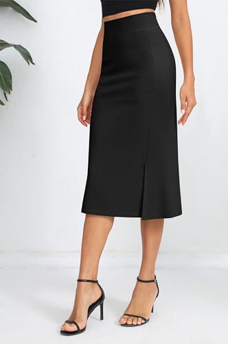 Urban CoCo Women's Stretch Office Fishtail Pencil Skirt High Waist Bodycon Midi Skirt with Slit (Black,M)