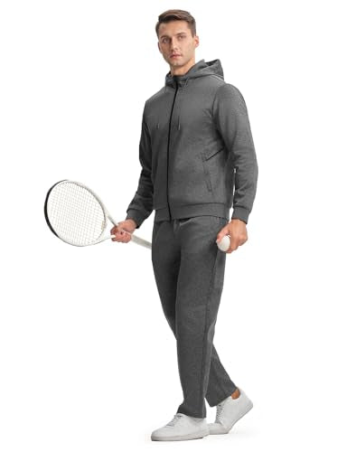BASUDAM Men's Tracksuits Sweatsuits Set Hooded Sweat Track Suits for Men 2 Piece Warm Up Full Zip Athletic Sports Activewear Dark Grey XL