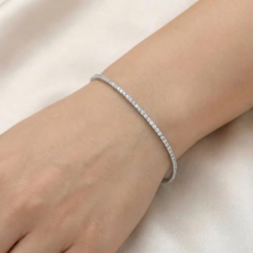 P3 POMPEII3 Pompeii 3 Carat Round Cut Lab Grown Diamond Tennis Bracelet In 14k White Gold 7" (GH,VS2)