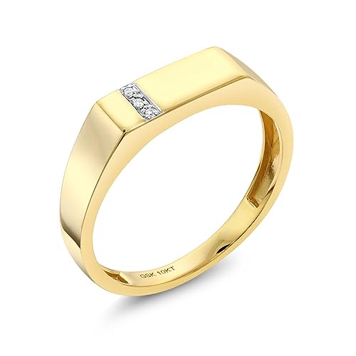 Gem Stone King White Diamond Ring For Men | 10K Solid Yellow Gold | Gold Men's Wedding Anniversary Ring | Size 9