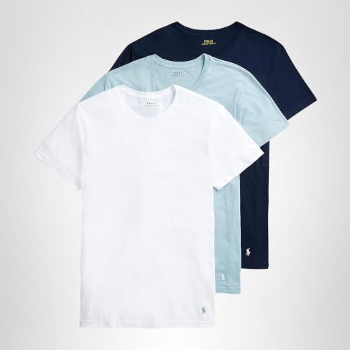 Polo Ralph Lauren Men's Classic Fit Cotton Crew Tee, White/Surf Blue, Surf Blue/White, Cruise Navy/White, X-Large
