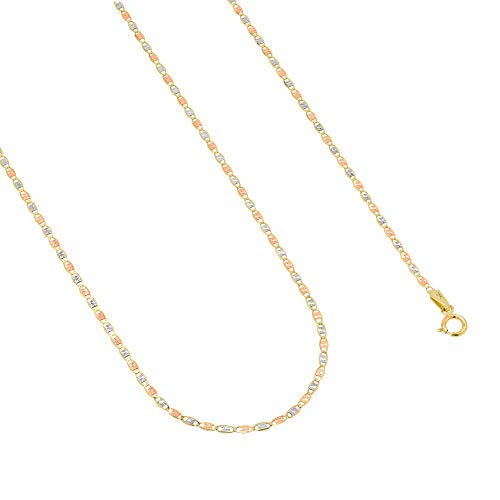 Nuragold 10k Real Tri Color Gold Valentino 1.5mm Thin Anchor Chain Necklace - 20"