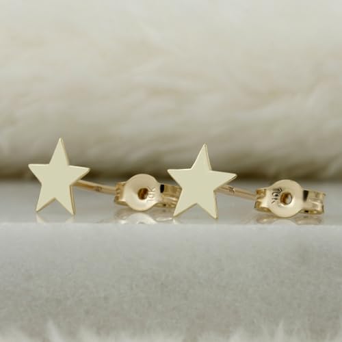 10k Solid Gold Ear Studs, Real Gold Stud Earrings, Dainty Gold Earrings, Minimalist Gold Ear Studs - Serena Sparkles (Star)