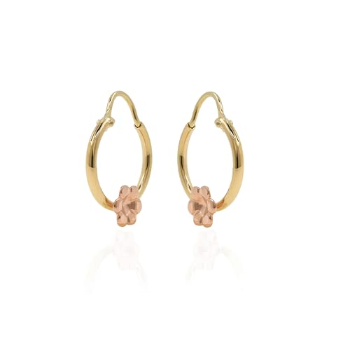 Hoberta Real Yellow10k Gold Hoop Earrings for Women And Mom| Lightweight Hoops Solid Jewelry for Hypoallergenic & sensitive ears Round Original 10 Karat for Christmas Gifts (Real 10K Yellow Gold Flower(12mm)