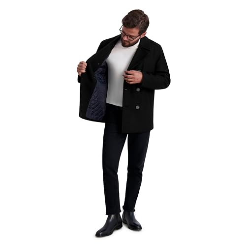 Nautica Men's Wool Blend Peacoat – Double-Breasted Winter Coat, Regular, Big & Tall Sizes, Black, Large