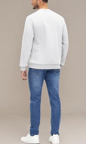 MAGCOMSEN Crew Neck Sweater Cotton Sweatshirts For Men Thick Warm Outdoor Sweatshirts Mens Fleece Sweatshirts Fleece Long Underwear Tops White