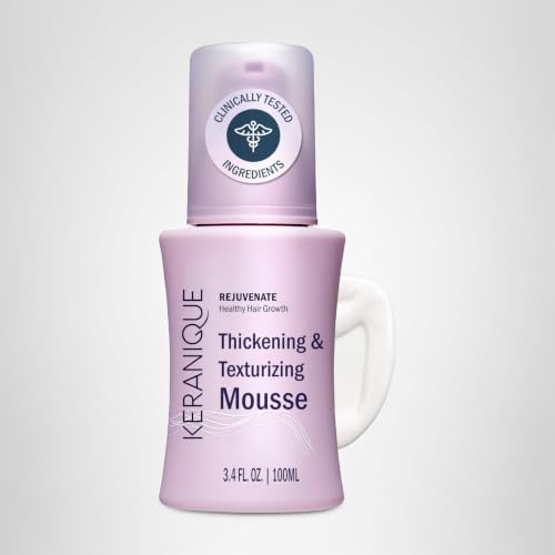 Keranique Volumizing Hair Mousse for Women – Thickening & Styling Anti-Frizz Foam for Fine, Straight, Wavy & Curly Hair – Lightweight Volume with Long-Lasting Hold – Non-Sticky, Non-Greasy – 3.4 Fl Oz