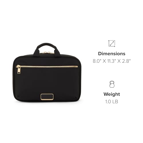TUMI - Voyageur Madeline Cosmetic Bag - Women's Travel Makeup Toiletry Case, Lightweight with Zip Pockets and Metal Hanger - Medium, Black with Gold Hardware