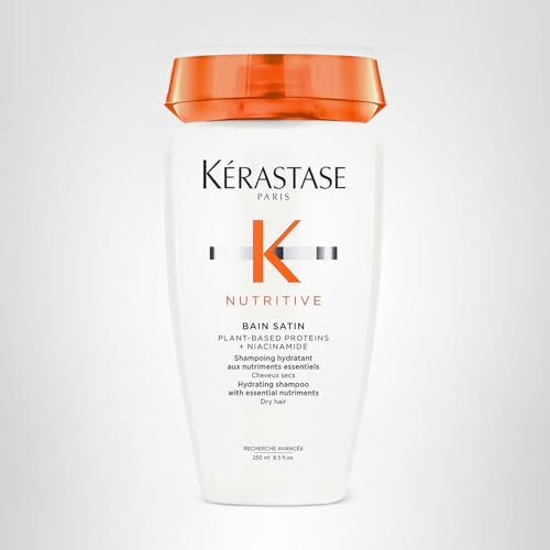 KÉRASTASE Nutritive Gentle Hydrating Shampoo for Dry Hair - Nourishing Protein Formula with Niacinamide, Moisturises, Softness and Restores Thickness and Shine, Bain Satin, 8.5 Fl Oz