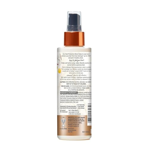 Hair Food Coconut & Argan Oil Heat Protectant Leave-In Spray for All Hair Types, 450°F Heat Protection, Sulfate-Free, Paraben-Free, Dye-Free, Alcohol-Free, Adds Shine, 6.4 Fl Oz