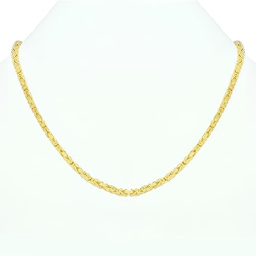 Nuragold 14k Real Yellow Gold Byzantine 3.5mm Solid Chain Mens Necklace - 24"