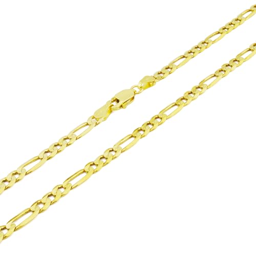 Nuragold 14k Real Yellow Gold Figaro Link 4.5mm Chain Bracelet (7"-9") - 7"