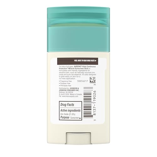 Aveeno Kids Zinc Oxide Sunscreen Stick SPF 50, 1.5 oz