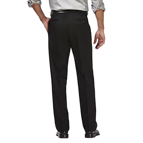 Haggar mens Premium No Iron Khaki Classic Fit Expandable Waist Flat Front Pant, Black, 38x30