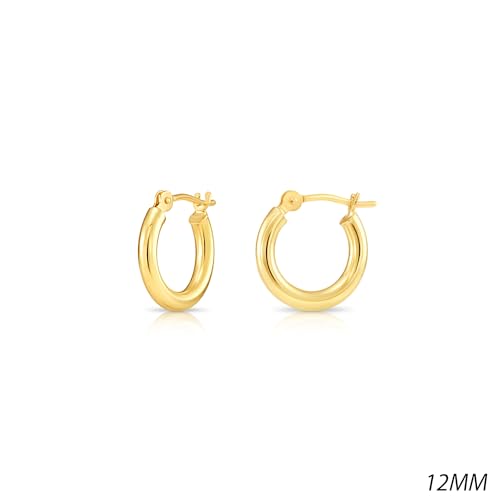 10k Yellow Gold Polished Small Round Hoop Earrings, 12mm 0.48 inch Diameter