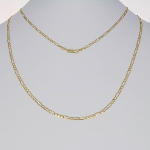 Nuragold 14k Real Yellow Gold Figaro Link 2.5mm Chain Necklace (16"-26") - 26"