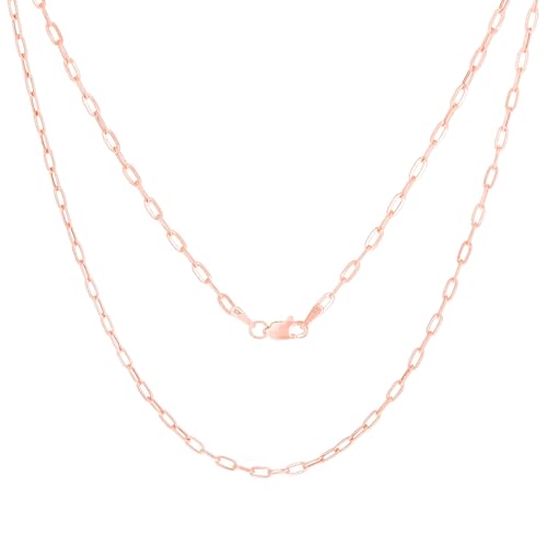 Nuragold 10k Real Rose Gold Paperclip 2mm Elongated Cable Link Necklace (16"-24") Dainty Italian Jewelry for Men & Women - 16"