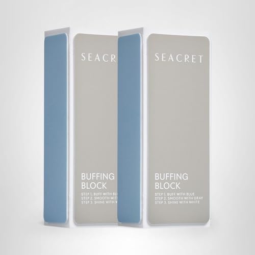 SEACRET Nail Buffer Block - 3-Way Salon Shine for Natural Nails, Smooths Ridges & Buffs to Glossy Finish Without Polish - Korean Made - Manicure & Pedicure, Pack of 2