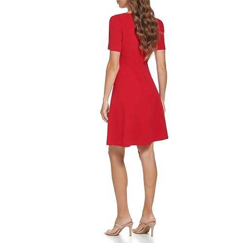 DKNY Women's Short Length Scuba Crepe Jewel Neck Dress, Scarlet