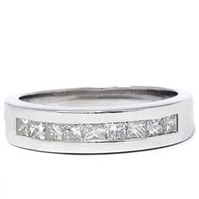 Pompeii 1ct Princess Cut Diamond Wedding Mens 14K White Gold Ring - Size 10.5