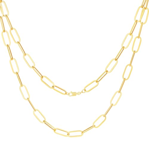 Nuragold 14k Real Yellow Gold 7mm Paperclip Chain Cable Link Necklace - 24"