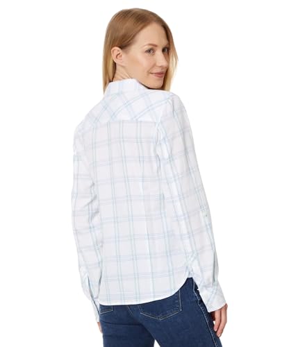Tommy Hilfiger Women's Shirt Pebble Plaid Roll Tab Bright White Multi L