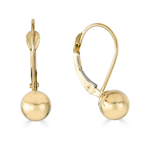 AVORA 10K Yellow Gold Polished 6MM Ball Lever-back Drop Earrings