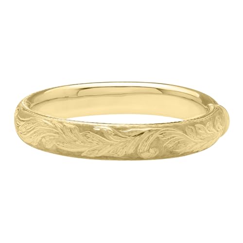 Floreo 14k Yellow Gold 12mm Solid Floral Engraved Bangle Bracelet 7 Inch