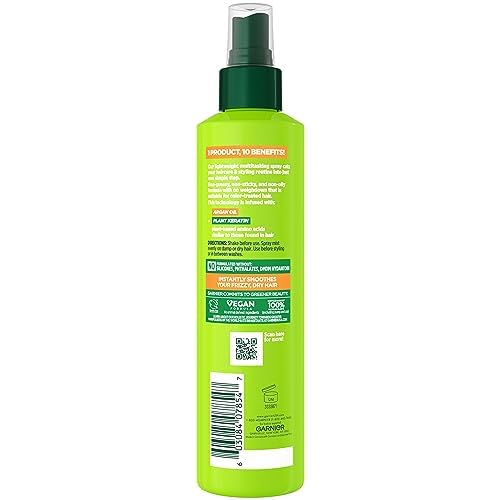 Garnier Fructis Sleek & Shine 10-in-1 Leave In Conditioner Spray for Dry, Frizzy Hair, Heat Protectant Up to 450F with Argan Oil & Plant Keratin, Provides Flyaway and Frizz Control, 8.1 Fl Oz