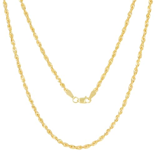 Nuragold 10k Real Yellow Gold 2.5mm Rope Chain Lightweight Necklace 16"-30" - 22"