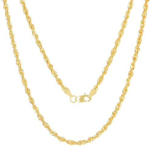 Nuragold 10k Real Yellow Gold 3mm Rope Chain Lightweight Necklace (16"-30") - 18"