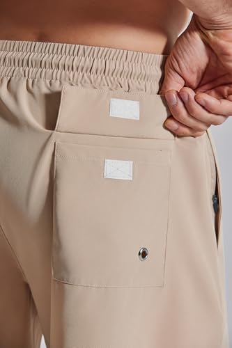COOFANDY Mens Swim Trunks 7 Inch Board Shorts Swimwear Summer Beach 5 Inch Quick Dry Lined Bathing Suits Khaki Tan
